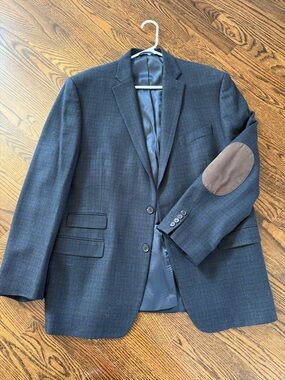 Ralph Lauren Dark Navy Wool Blend Blazer with Brown Elbow Patches